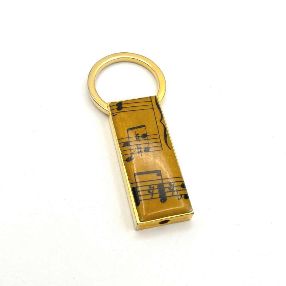 Vintage Sheet Music Gold Tone Rectangular Keychain Musical Notes Key Fob